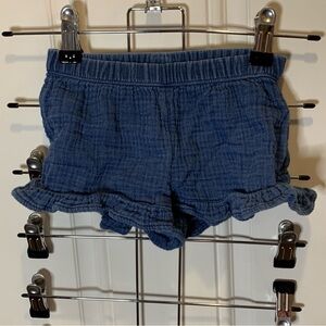 Gap Crinkle Gauze Denim Pull-On Shorts Ruffled Trim Medium Wash 12-18 mos $29.95